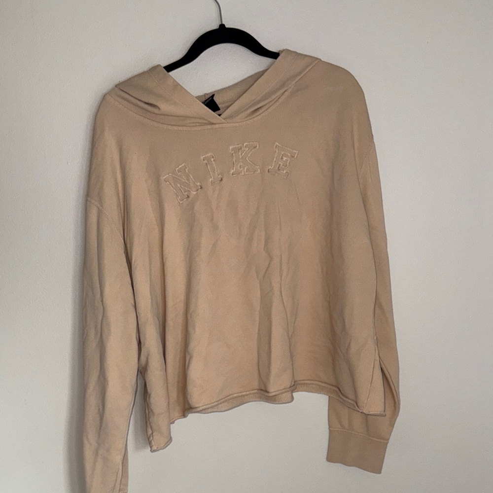 Nike Women's Beige Embroidered Logo Cropped Hoodie